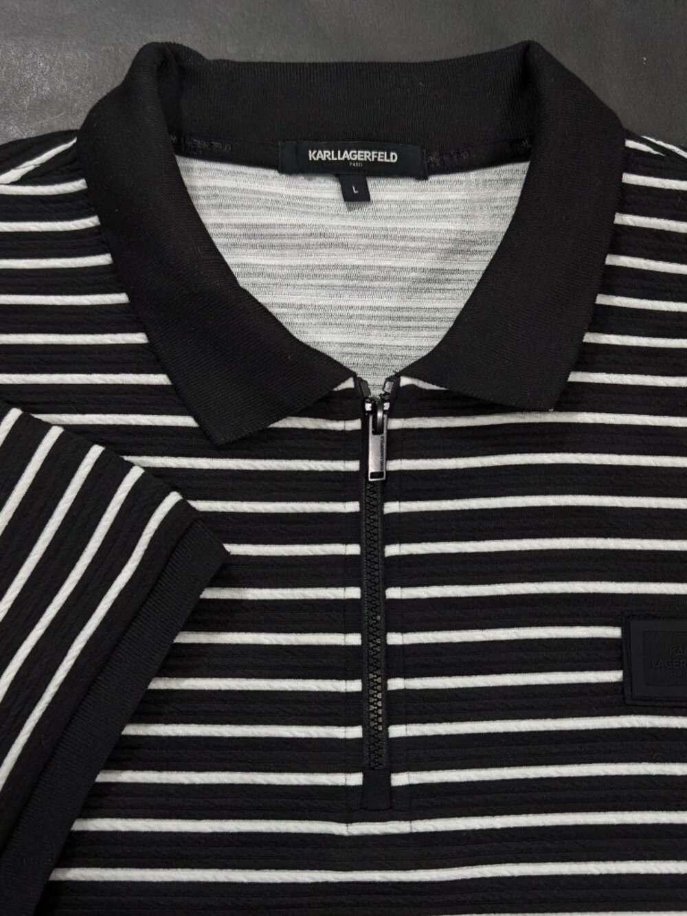 $89 Karl Lagerfeld Paris Men's Striped Quarter-Zip Polo Shirt Size L